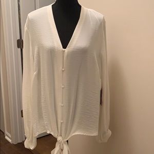 Vince Camuto Long Sleeve Tie Front Ivory Blouse